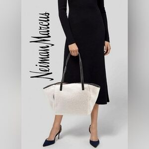 Neiman Marcus Winter White & Black Trim Faux Shearling GWP Tote Bag NWT